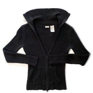No Boundaries Ribbed Zipper Sweater, Black - Size Small